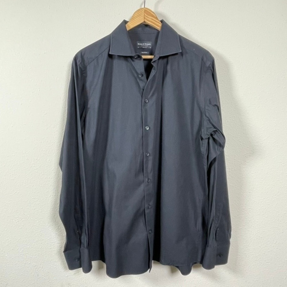 Bruun & Stengade Button Down Shirt Mens 17 43 Black‎ Modern Fit Easy Care Cotton